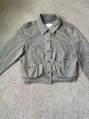 Anthropologie Washed Olive Utility Button-Up Jacket